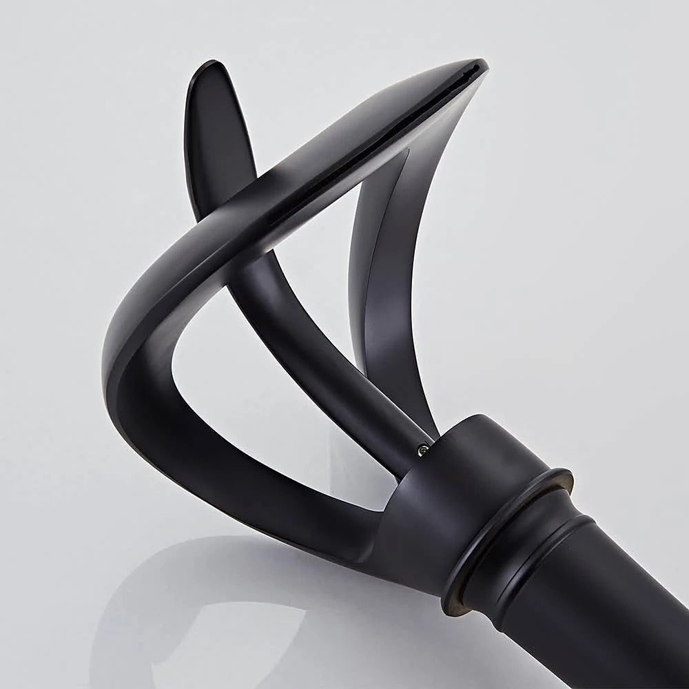 Waterfall Single-Hole Bathroom Faucet, Single-Handle Brass Vessel Sink Faucet, Matte Black / Chrome / Brushed Gold / Matte White / Gunmetal