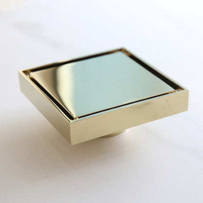 2-in-1 Reversible Square Shower Floor Drain, Solid Brass Floor Drain with Hair Strainer, Matte Black / Chrome / Brushed Gold