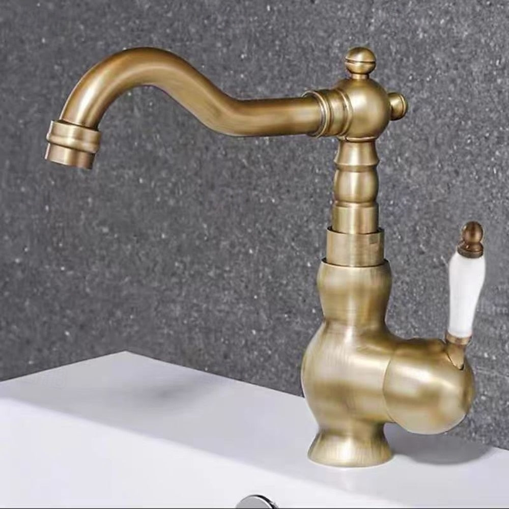 Vintage Single-Hole Bathroom Faucet, Single-Handle Swivel Spout Basin Faucet, Polished Gold / Chrome / Matte White / Gunmetal / Antique Brass