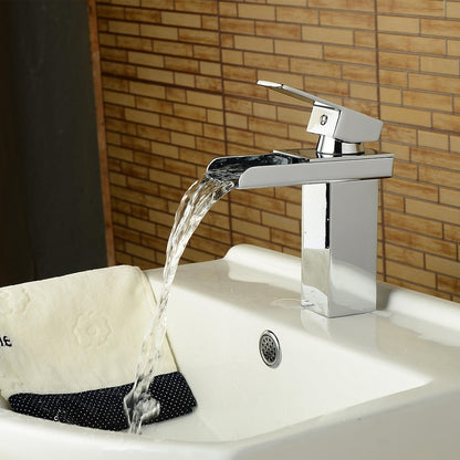 Waterfall Bathroom Faucet, Modern Single-Handle Single-Hole Faucet, Silver / Gold / Black