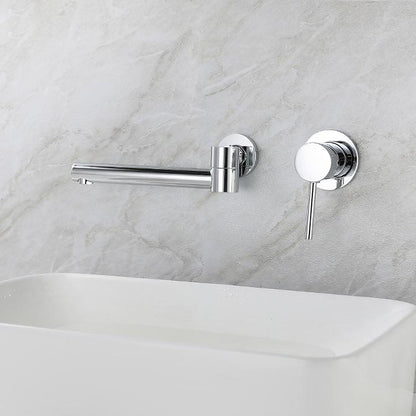 Modern Wall-Mount Single-Handle Bathroom Faucet, Swivel Spout Brass Basin Faucet, Chrome / Matte Black
