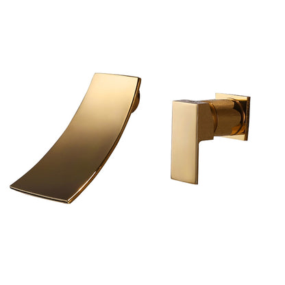 Brushed Gold Modern Wall-Mount Bathroom Faucet, 2-Hole Single-Handle Waterfall Spout Faucet