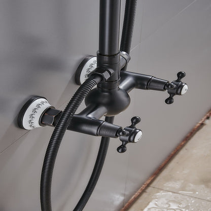 Oil-Rubbed Bronze Traditional Complete Shower System, Wall-Mounted Dual-Handle Brass Shower Faucet with Handheld Shower