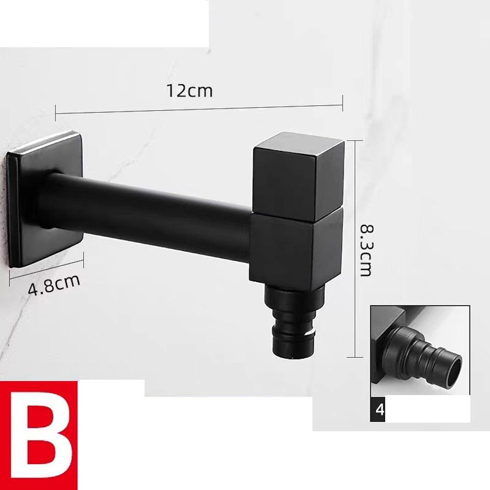 Modern Wall-Mount Single Cold Faucet, Solid Brass Washing Machine Faucet, Matte Black / Chrome