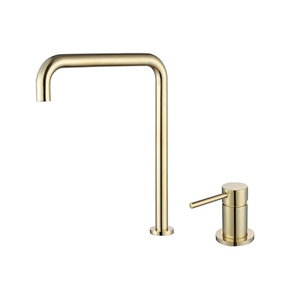 Modern High-Arc Brass Bathroom Faucet, 2-Hole Widespread Single-Handle Sink Faucet, Brushed Gold / Matte Black / Chrome