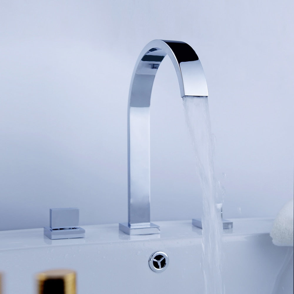 Chrome Modern Waterfall Bathroom Faucet, Widespread Dual-Handle Faucet