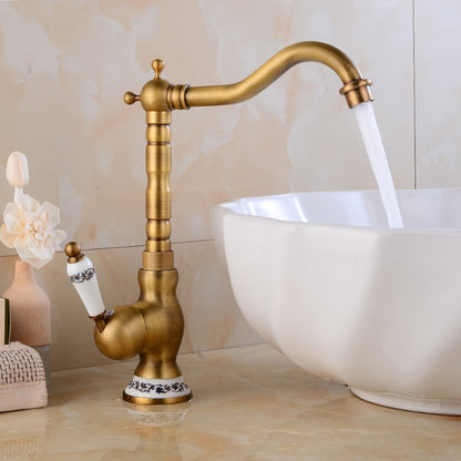 Vintage Ceramic Single-Handle Vessel Faucet, High Arc Swivel Bathroom Faucet, Antique Brass / Chrome / Polished Gold