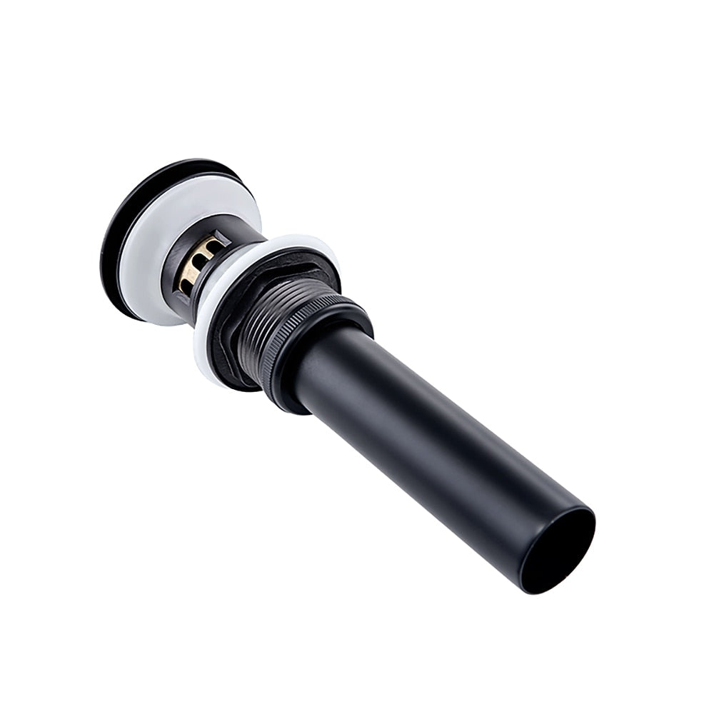 Matte Black Contemporary Brass Pop-Up Sink Drain with Overflow, Push-Button Vanity Drain Assembly