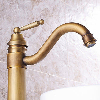 Rotatable High-Arc Vessel Sink Faucet, Single-Handle Vintage Brass Faucet, Antique Brass / Matte Black