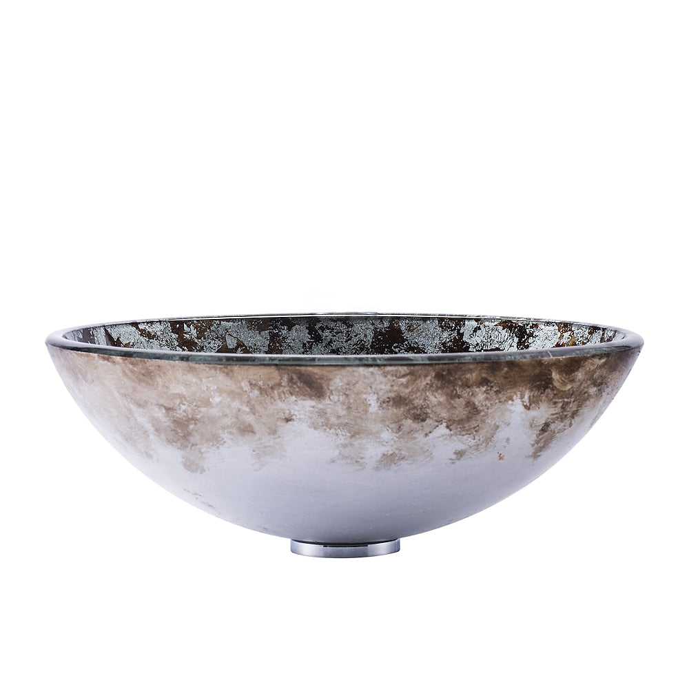 Artistic Gold Tempered Glass Vessel Sink, Modern Round Above-Counter Bathroom Basin