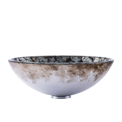 Artistic Gold Tempered Glass Vessel Sink, Modern Round Above-Counter Bathroom Basin