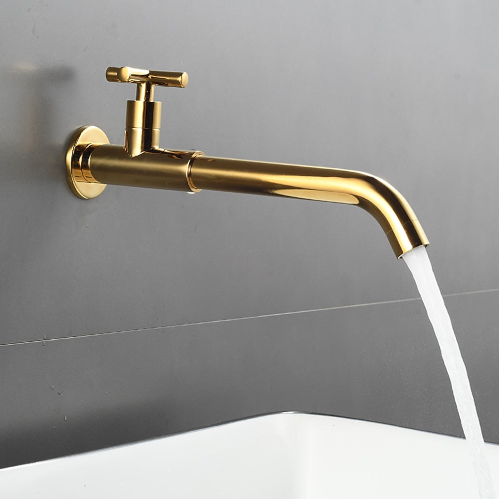 Wall-Mount Single-Handle Bathroom Faucet, Brass Sink Faucet with Swivel Spout / Cross Handle, Matte Black / Antique Brass / Chrome / Polished Gold / Gunmetal / Stainless Steel / Polished Brass