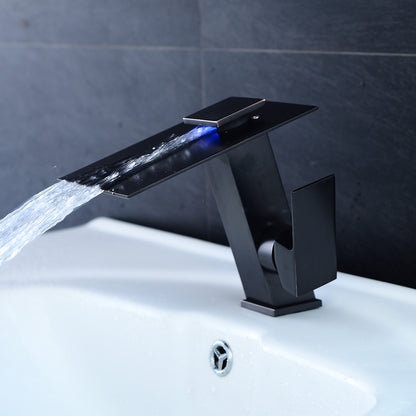 LED Waterfall Bathroom Faucet, Single-Hole Single-Handle Brass Faucet, Brushed Nickel / Chrome / Oil-Rubbed Bronze
