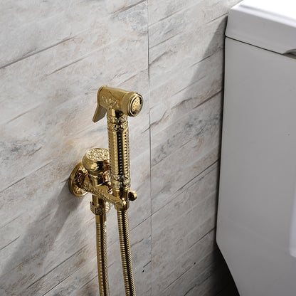 Polished Gold Antique Handheld Bidet Sprayer, Vintage Brass Toilet Shattaf Set with Hose / Wall Bracket