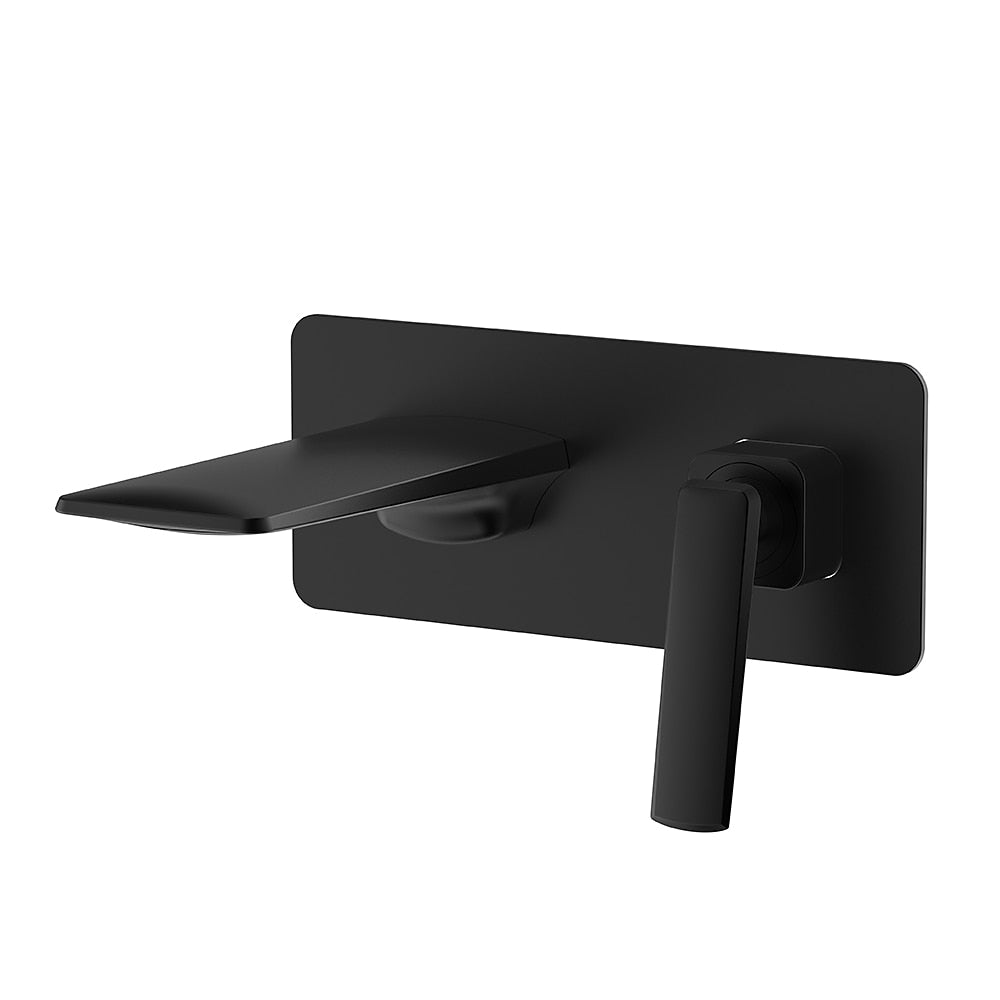 Modern Waterfall Bathroom Faucet, Wall-Mount Single-Handle Vessel Sink Faucet, Matte Black / Chrome