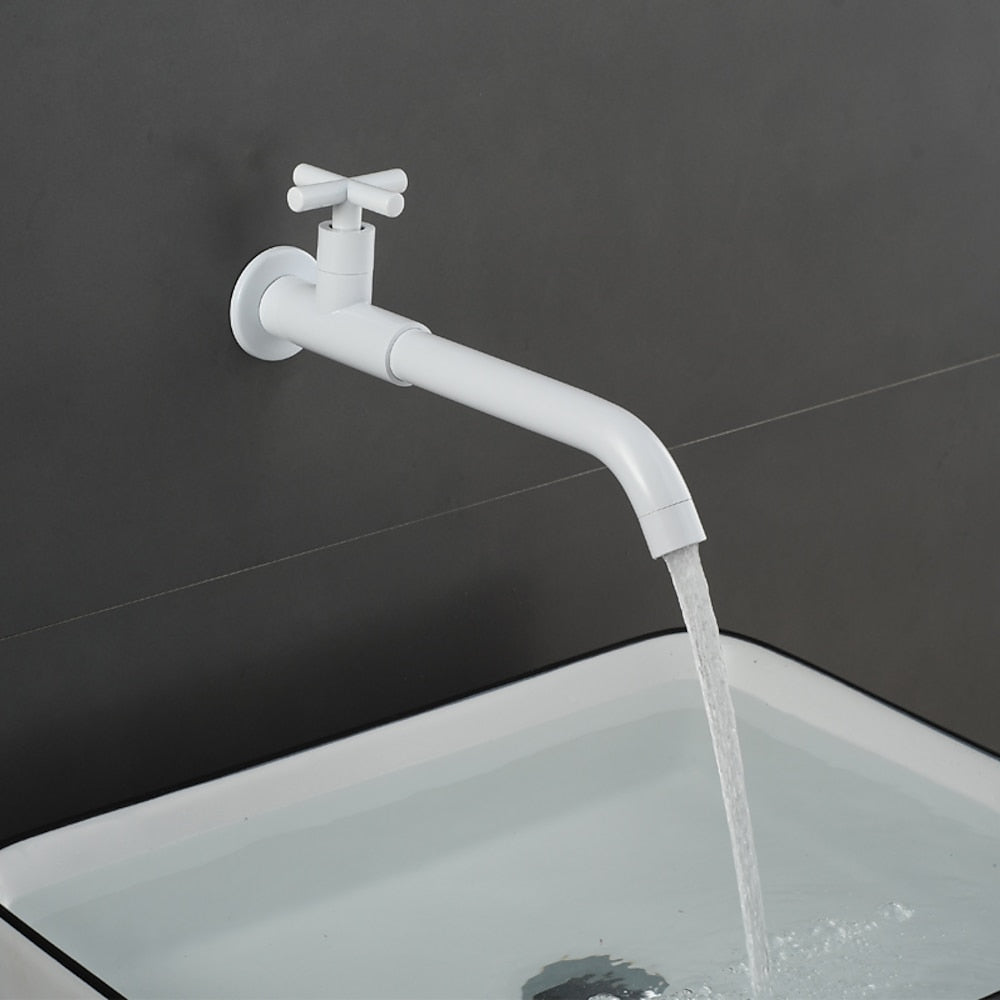 Modern Wall-Mount Bathroom Faucet, Single-Handle Swivel Spout Cold Only Faucet, Matte Black / Matte White / Antique Brass / Chrome