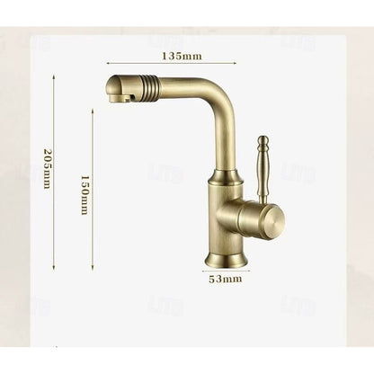 Retro Single-Hole Bathroom Faucet, Single-Handle Swivel Spout Faucet, Antique Brass / Antique Bronze
