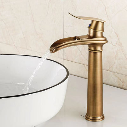 Waterfall Single-Hole Bathroom Faucet, Single-Handle Brass Faucet, Chrome / Matte Black / Brushed Nickel / Antique Brass / PVD