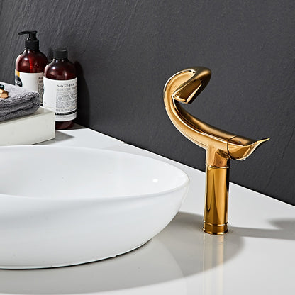 Curved High Arc Vessel Bathroom Faucet, Single-Handle Single-Hole Tall Brass Faucet