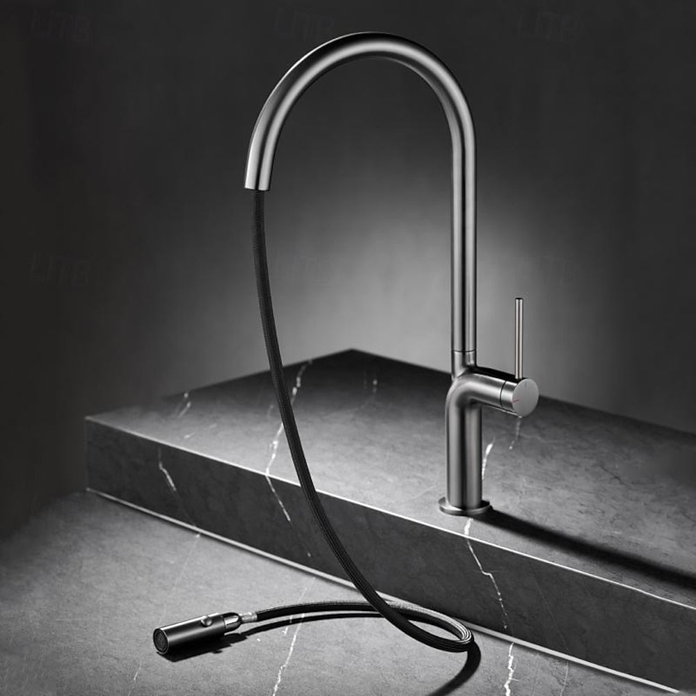 Pull-Down Modern Kitchen Faucet, Single-Hole Single-Handle Faucet, Gunmetal / Rose Gold / Chrome