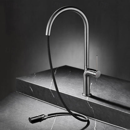 Pull-Down Modern Kitchen Faucet, Single-Hole Single-Handle Faucet, Gunmetal / Rose Gold / Chrome