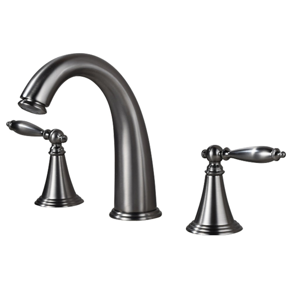 Modern High Arc Bathroom Sink Faucet, Widespread Dual-Handle Faucet, Matte Black / Matte White / Gunmetal / Chrome