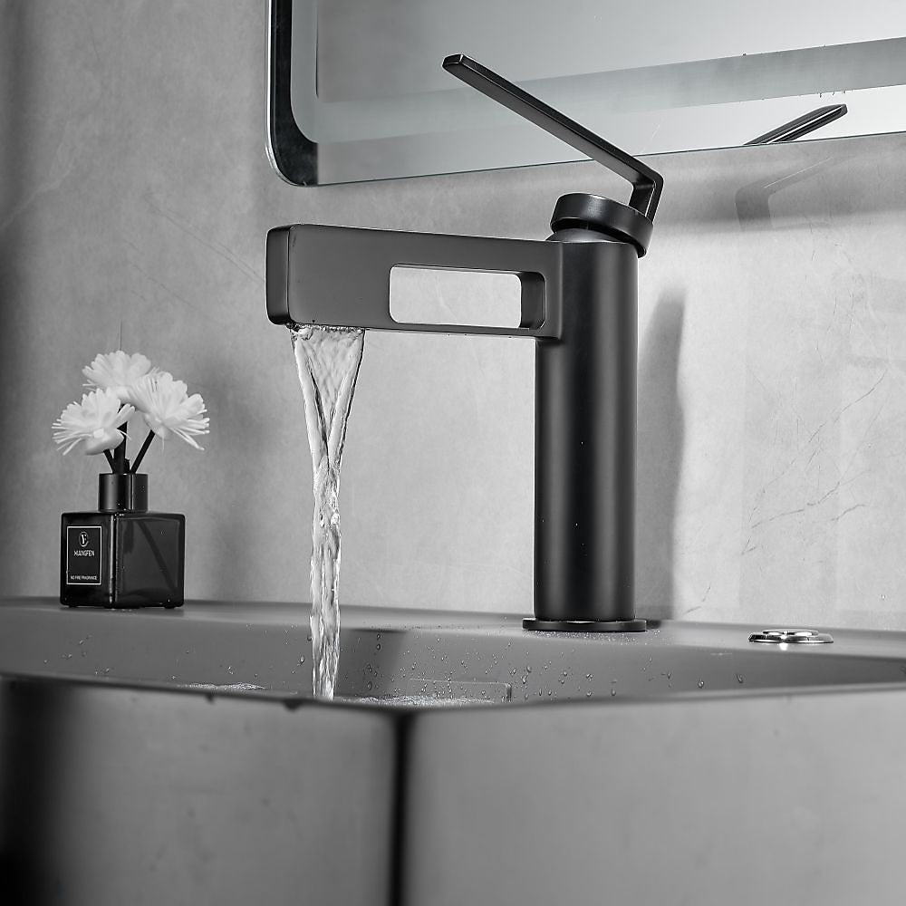 Modern Waterfall Bathroom Sink Faucet, Single-Handle Single-Hole Brass Faucet, Matte Black / Brushed Gold / Gunmetal / Chrome / Matte White