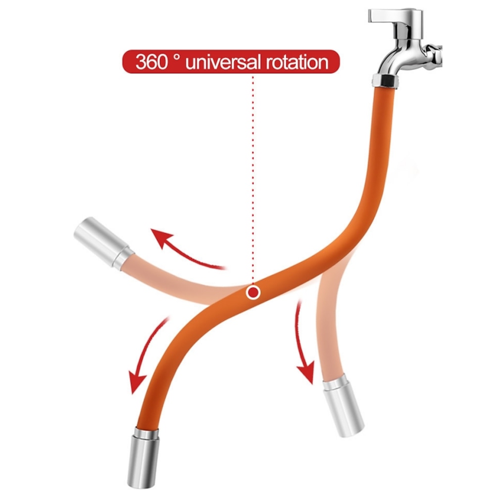 Orange Contemporary Flexible Faucet Extension Tube, 360-Degree Swivel Extender Hose with Splashproof Foaming Aerator