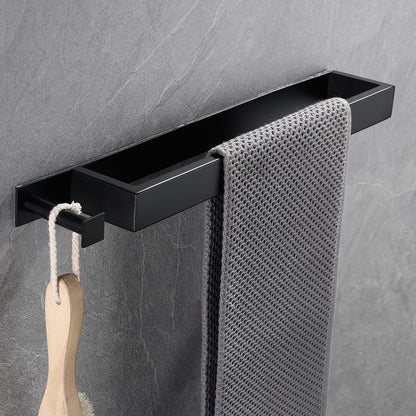Modern Wall-Mounted Stainless Steel Towel Bar, Self-Adhesive Towel Rack with Integrated Hook, Matte Black / Chrome / Brushed Nickel / Brushed Gold