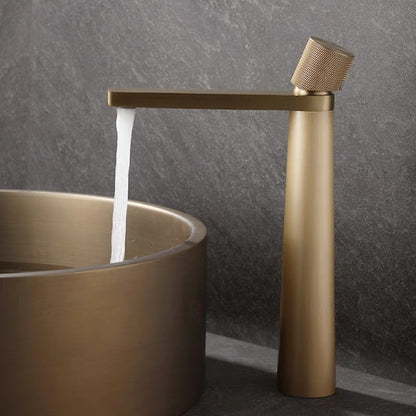 Antique Brass Single-Hole Vessel Sink Faucet, Single Handle Waterfall Bathroom Faucet