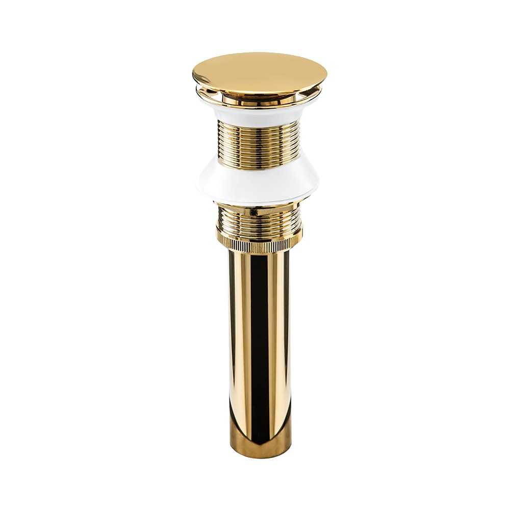 Polished Gold Brass Pop-Up Sink Drain Stopper without Overflow, Contemporary Bathroom Vessel Vanity Sink Drain Assembly