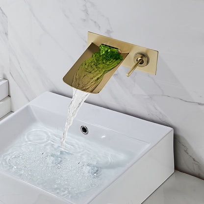 LED Waterfall Bathroom Faucet, Wall-Mount Single-Handle Brass Faucet, Brushed Gold / Matte Black / Oil-Rubbed Bronze