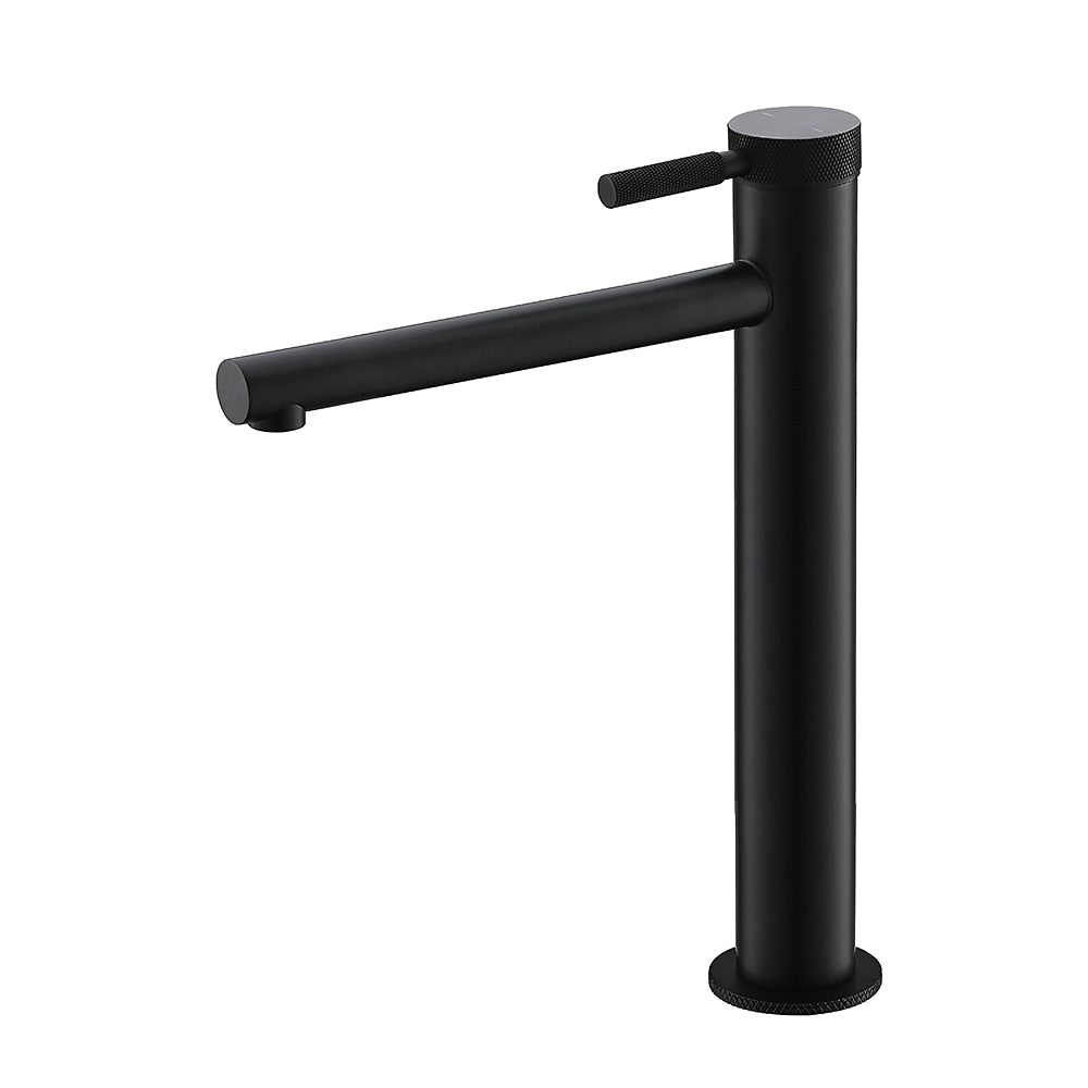 Modern Single-Handle Tall Vessel Sink Faucet, Solid Brass Bathroom Faucet with Knurled Handle, Chrome / Matte Black / Brushed Gold / Rose Gold / Matte White