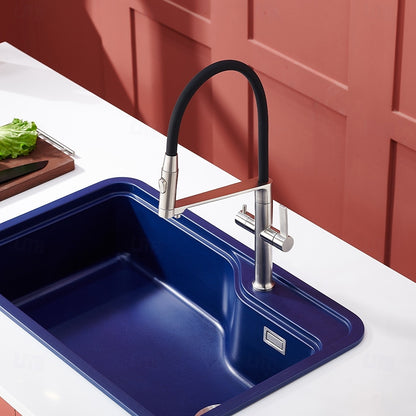 3-in-1 Pull-Down Kitchen Faucet with Drinking Water Spout, Dual-Handle Brass Kitchen Sink Faucet, Chrome / Brushed Gold / Gunmetal
