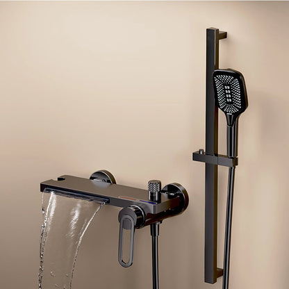Modern Waterfall Wall-Mount Tub Faucet, Single-Handle Bath Faucet with Handheld Shower, Brushed Gold / Matte Black / Chrome / Matte White / Gunmetal