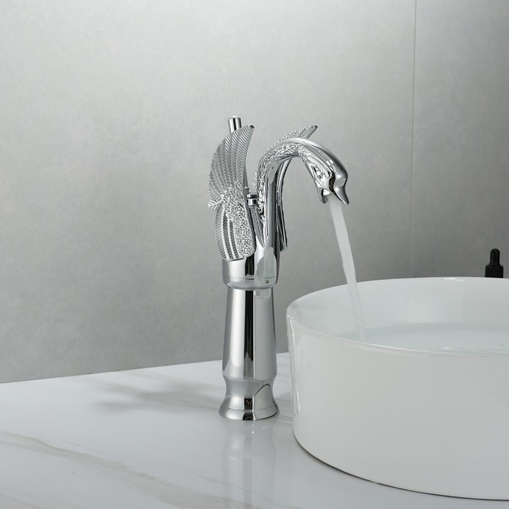 Swan Shape Waterfall Bathroom Faucet, Single-Handle Vessel Sink Faucet