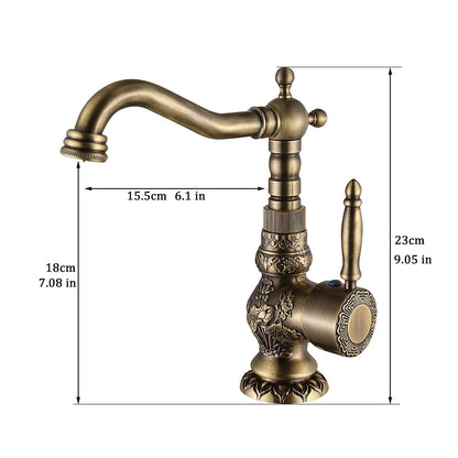 360-Degree Swivel Spout Bathroom Faucet, Single-Handle Vintage Brass Faucet, Antique Brass / Copper