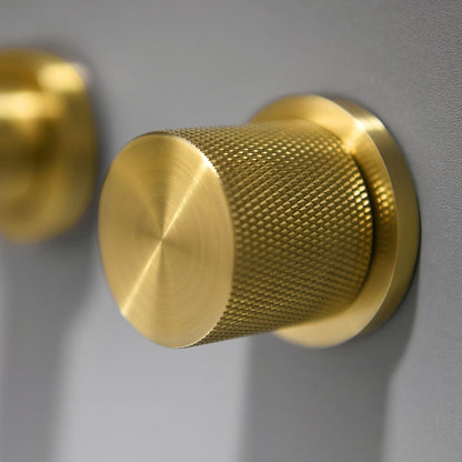 Brushed Gold Modern Wall-Mount Bathroom Sink Faucet, Dual-Handle Brass Faucet with Knurled Handles