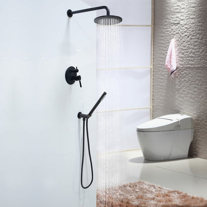 Rainfall Matte Black Wall-Mounted Shower System, Single-Handle Faucet with Handheld Shower
