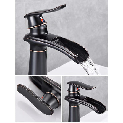 Waterfall Single-Hole Bathroom Faucet, Single-Handle Brass Faucet, Chrome / Matte Black / Brushed Nickel / Antique Brass / PVD