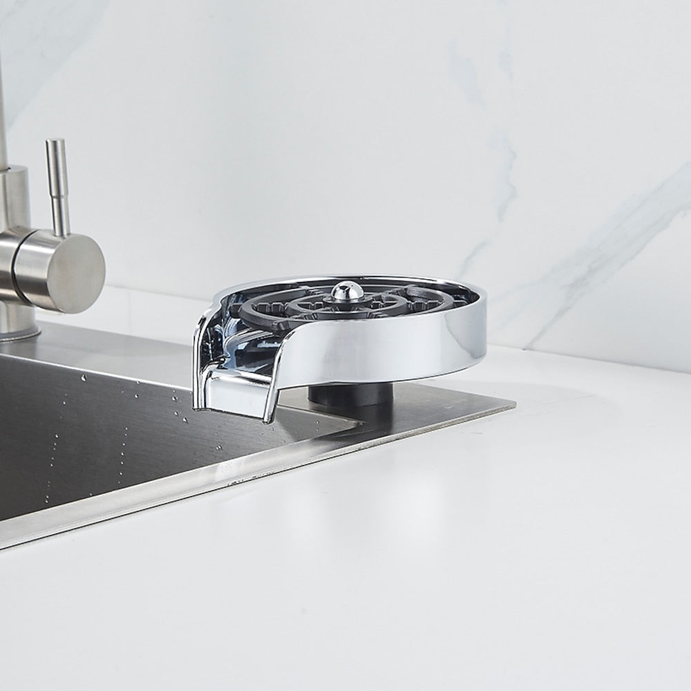 Deck-Mounted Kitchen Sink Glass Rinser, Quick Spray Glass Rinser, Matte Black / Chrome / Gunmetal / Stainless Steel