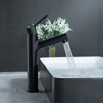 Pull-Out Single-Hole Bathroom Faucet, Modern Single-Handle Basin Faucet with 2-Mode Sprayer, Matte Black / Brushed Gold / Gunmetal
