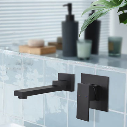 Matte Black Wall-Mount Swivel Spout Bathroom Faucet, Single-Handle 2-Hole Sink Faucet