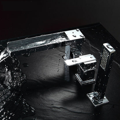 Chrome Modern Roman Tub Faucet, Waterfall Bathtub Faucet with Handheld Shower