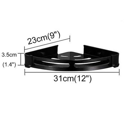 Modern Space Aluminum Wall-Mount Corner Shower Shelf, Triangle Single-Layer Shower Caddy with Hooks, Matte Black / Stainless Steel