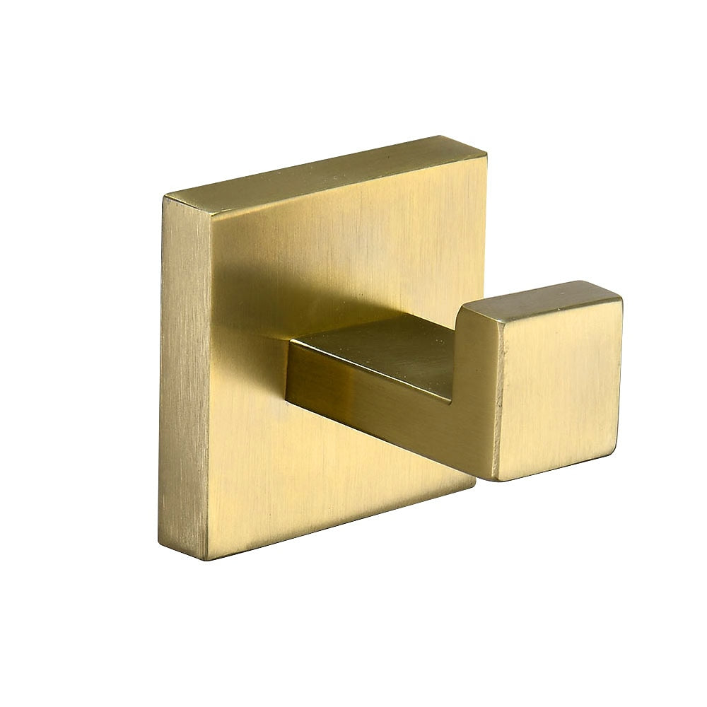 Brushed Gold Modern Wall-Mounted Bathroom Hardware Set, Stainless Steel Bathroom Accessory Set with Towel Bar / Toilet Paper Holder / Robe Hooks