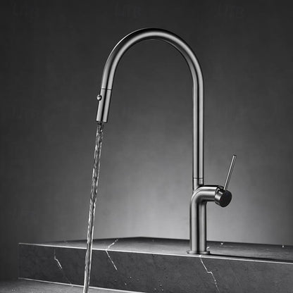 Pull-Down Modern Kitchen Faucet, Single-Hole Single-Handle Faucet, Gunmetal / Rose Gold / Chrome