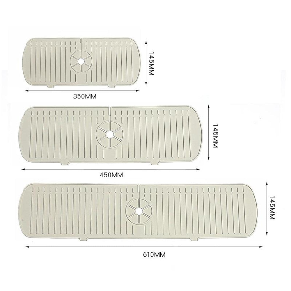 Silicone Faucet Splash Guard Mat, Draining Countertop Protector Pad, White / Gray