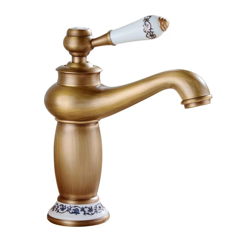 Vintage Single-Handle Bathroom Faucet, Single-Hole Deck-Mounted Basin Faucet, Antique Brass / Matte Black