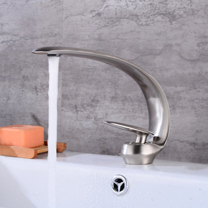 High Arc Spout Modern Single-Hole Bathroom Faucet, Single-Handle Brass Body Sink Faucet